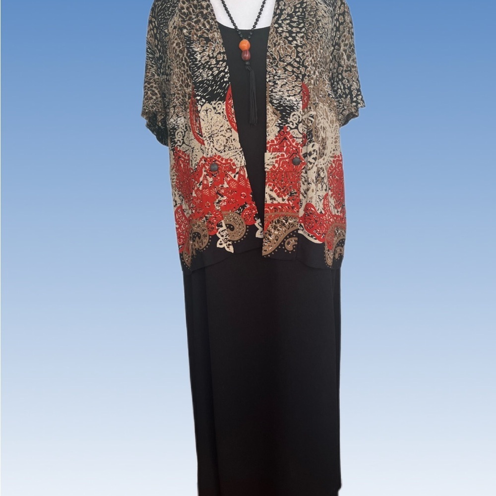 Studio I Black Dress with  red and Beige Kimono size 10P
